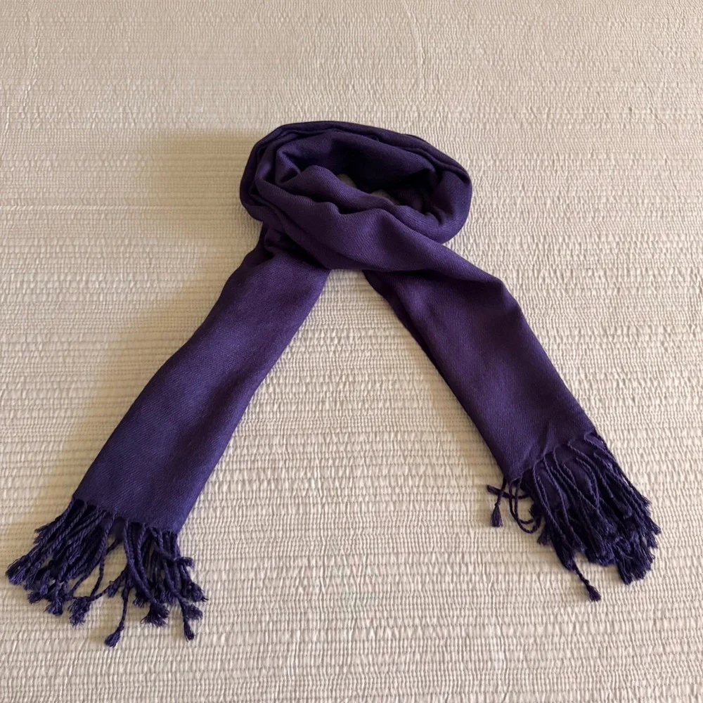 Pashmina Women's Silk Blend Scarf Wrap Navy Solid Fringe Shawl 70x27‎